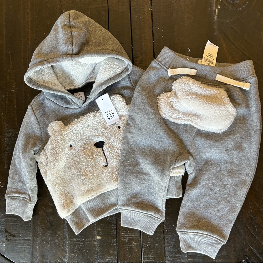 Baby Gap Gray Bear Hoodie and Pants Set